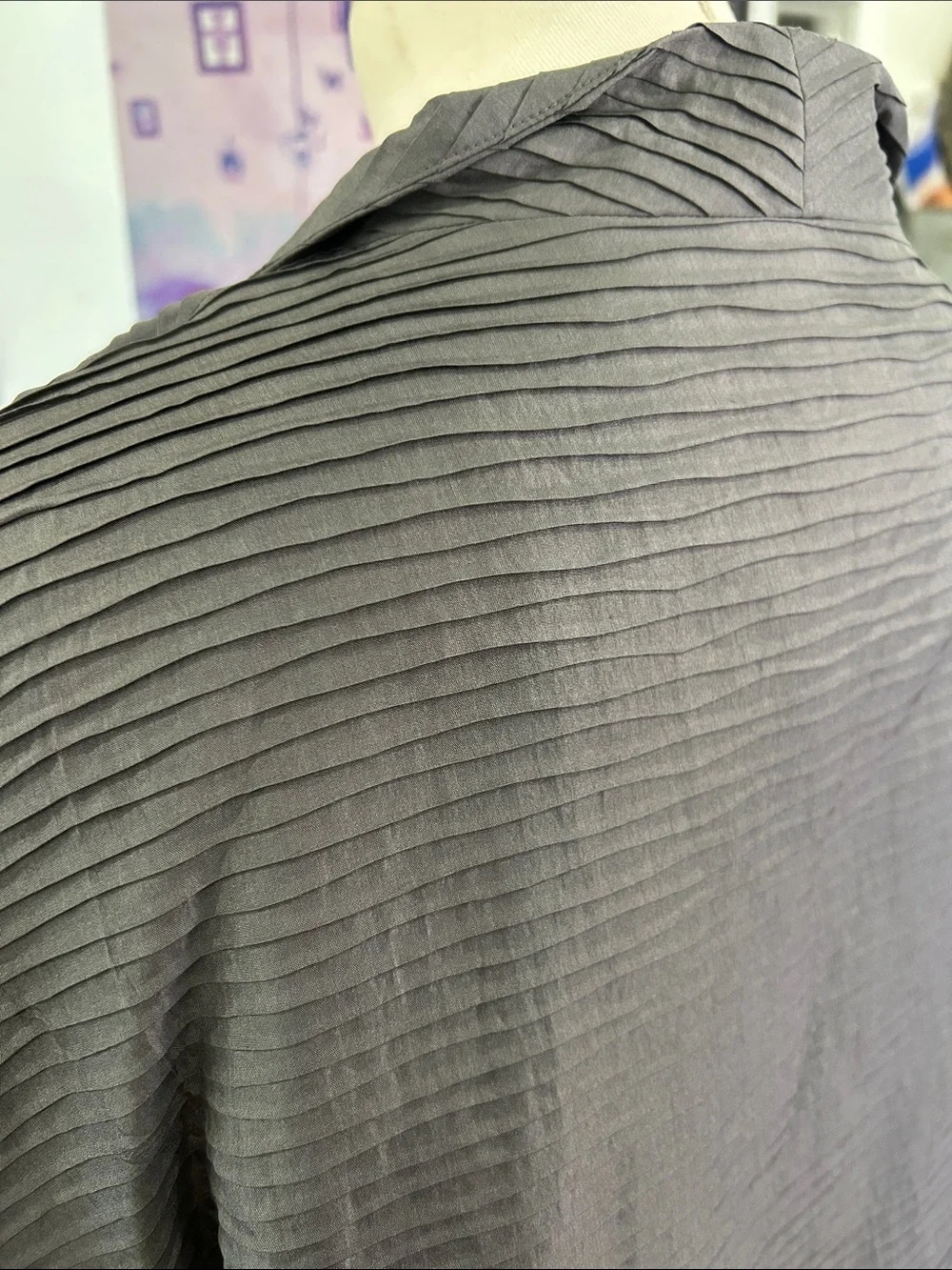Eileen Fisher pleated silk open front silk jacket gray size 1X